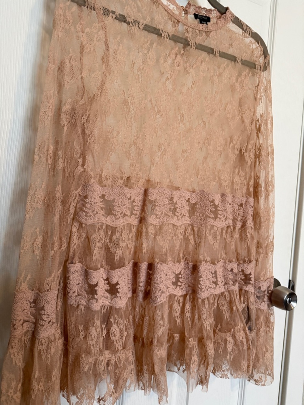 Buffalo David Bitton Blush Lace Blouse Size M Sheer Boho Ruffle Top - Picture 3 of 6